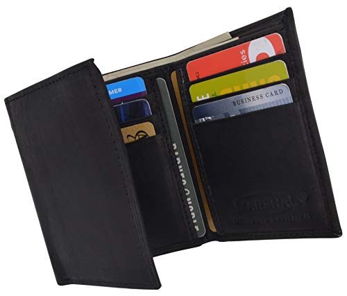 MARSHAL 100% Genuine Leather Tri-fold Mens Wallet Black #5533