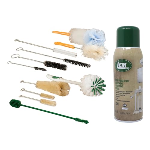 LEM Products Stuffer Cleaning Kit, Includes 10 Brushes, Dual-End Silicone Brush, and 11 Oz. Food-Grade Lubricant Spray