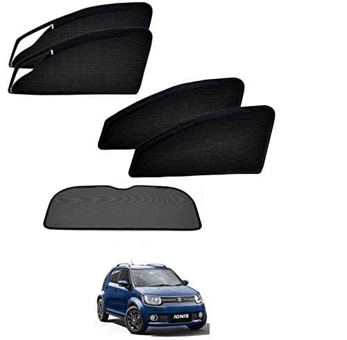 Image of Auto Addict Zipper Magentic Car Sunshades Set of 5 Pcs Black with Dicky Rear Window for Maruti Suzuki Ignis