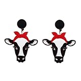  Divertenti orecchini pendenti in acrilico a forma di testa di animale carini quadrati asimmetrici gatto zebra, mucche cartone animato, orecchini a goccia esagerati africani bohémien moda bella