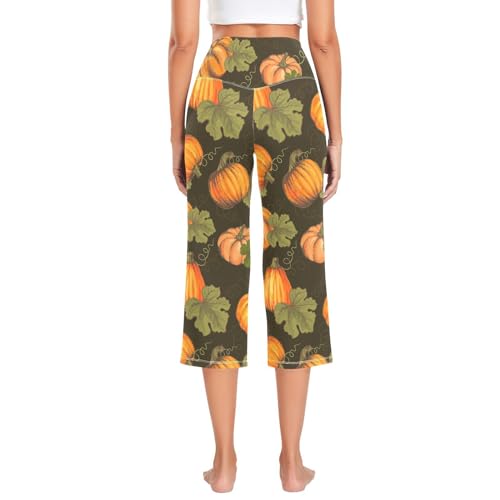 KLL Orange Pumpkins Harvest Calça de ioga dobrável de cintura alta para ioga com controle de barriga