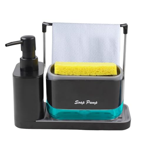 FORKLS Juego de dispensador de jabón de cocina, botella de bomba con bandeja antideslizante, soporte para esponja, estante de ropa y dispensador de detergente para lavar a mano y lavar el lavavajillas