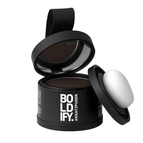 BOLDIFY Ansatzpuder 4g - Haar Concealer zur Haarverdichtung für Frauen und Männer Grauabdeckung für 24h wasserfestes Haar Make-up zum Ansatz kaschieren (Dunkelbraun)