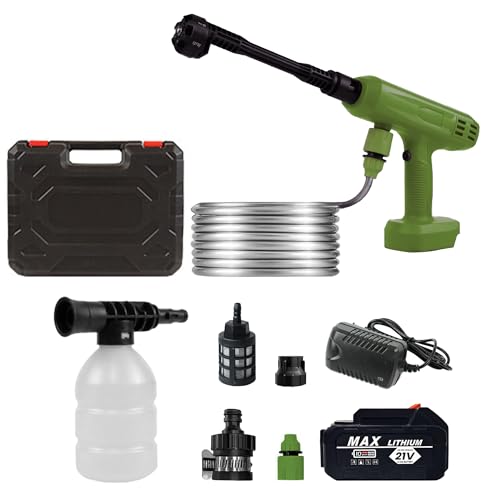 VLAIAN Cordless Pressure Washer 1200PSI Portable Power Washer with 4Ah Battery&Charger 6-in-1 Nozzle 5 Meter Hose Handheld High-Pressure Car Washer for Cars/Yard/Home/Floor (Green)