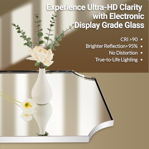 ANDY STAR 24x36 Inch Chrome Mirror, Scalloped Bathroom Mirror, Polished Chrome Framed Mirror in Anti-Rust Stainless Steel Metal Thin Frame Deep 1’’, Unique Scalloped Edge Design