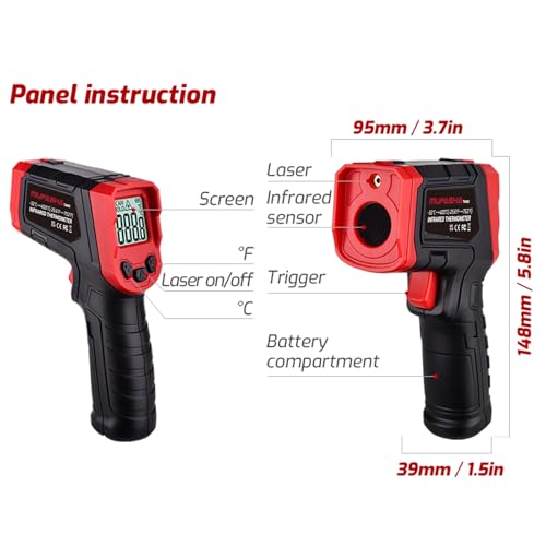 MUFASHA Infrared Thermometer Temperature Gun Dual Laser High Temp Thermometer with LCD Color Display, Non-Contact Industrial Pyrometer 12:1 Distance Ratio (-25.6? to 752?)For Cooking/BBQ/Fridge/Engine