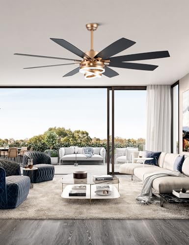 Image of 72 Inch Large Gold Modern Ceiling Fans with Lights