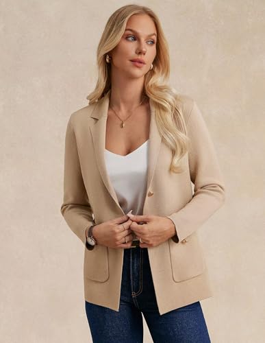 GRACE KARIN Sweater Blazers for Women Business Casual Long Sleeve Open Front Lapel Suit Jackets Work Blazer with Pockets2