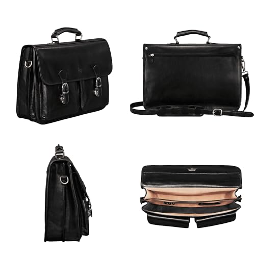 Image of Maxwell Scott - Mens Leather 17 inch Laptop Briefcase Satchel with Padded Strap - Made from Full Grain Hides - The Loreto Large