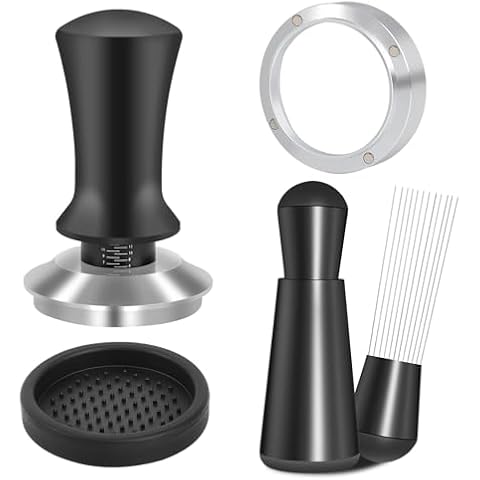 Reoszeank 51mm Espresso Accessories Kit, Spring Loaded Calibrated Tamper, WDT Tool and Dosing Funnel Set Fits Espresso Coffee Machines and 51 mm Portafilters Cover