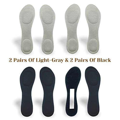 Image of CB 4-Pairs of Cloth Surface Sponge Inserts Invisible Slim Lightweight Insoles Liners, Ball of Foot Pain Relief Cushion, Barefoot Support, 3 /4 Length for Women's Shoes 5-8, Style B, Black & Light-Gray
