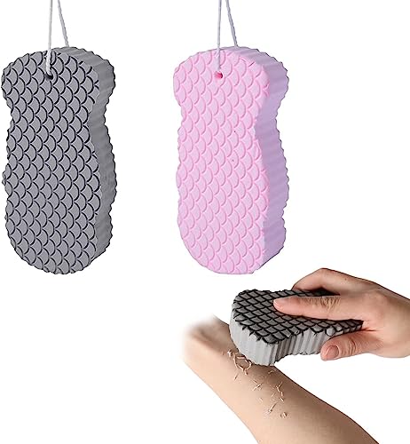 LUNAMY ボディスポンジ (2個入り) 超柔軟 垢すりスポンジ シャワースポンジ バス用品 毛穴清潔 血行促進 角質除去 再利用可能 クレンジング 肌に優し お風呂用 子供/大人兼用 (ピンク+グレー)