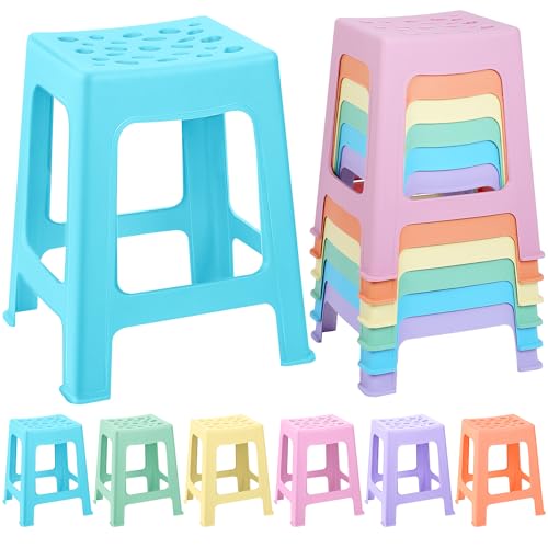 TURSTIN 6 Pack Plastic Stools 16.9 Inch 6 Macaron Colored Nesting Stools Portable Backless Bar Stool Flexible Seating Chairs for Classroom Office Home