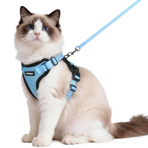 Image of rabbitgoo Cat Harness and Leash Set, Escape Proof Vest, Light Blue