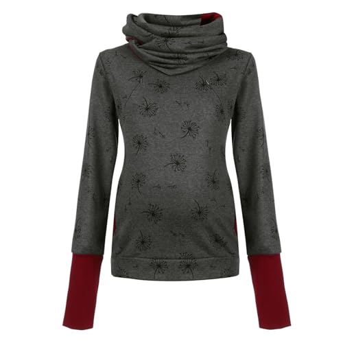 Duohropke Jersey de lactancia para mujer, de invierno, algodón, manga larga, monocolor, cuello alto, dos capas, sudadera con capucha, con bolsillos para embarazo, ropa de maternidad, camiseta de