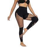 BampooPanPa High-Waist Shapewear Sweatpants Yoga Pants Sexy Cut-Out Fishnet Tights Leggings (Large, Black)