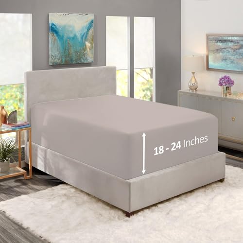 Image of Hearth & Harbor Extra Deep Pocket Queen Fitted Sheet - Fits 18 to 24 Inch Mattress - Ultra Soft 1800 Microfiber, Wrinkle-Free & Breathable - Hotel Luxury Fitted Sheet Only, Linen