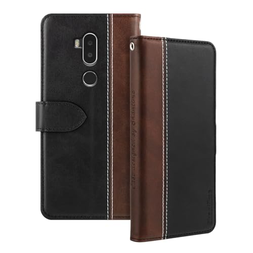 Shantime Leder Flip Hülle Kompatibel mit Alcatel A7 XL Hülle Mit Kartenhalter RFID-blockierend Magnetischer Ständer Schlanke Passform Geschäftsschutzhülle(Schwarz)