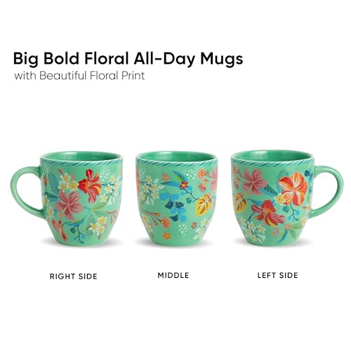 Image of Shay Ceramic Coffee Mug Set, Set of 4, 300ml, Big Bold Floral | Medium Mug | Glossy Finish | Ceramic Cup | Microwave Safe (Mint Big Bold Milk Mug, Set of 4)