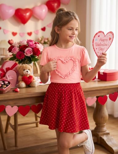 Image of Noomelfish Girls Ruffle Heart T-Shirts Cute Short Sleeve Tee Tops (3-12 Years)