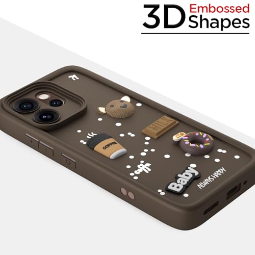 Image of Pikkme Back Cover for Oppo Reno 15 Pro Mini 5G | 3D Bear Silicone Cute & Fun Coffee Cartoon | Full Body Protection Bumper Case (Brown)