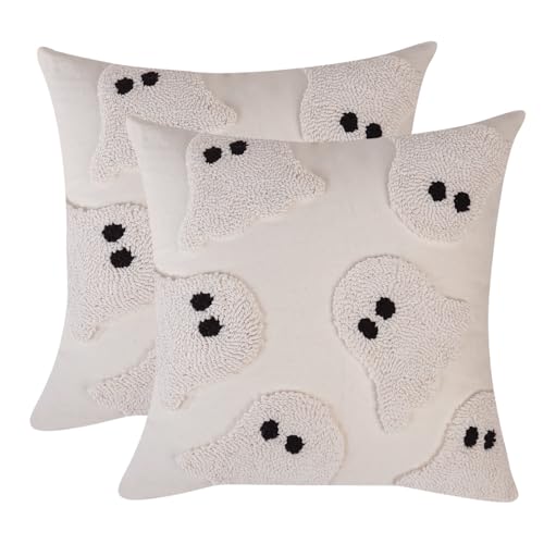 Material: Durable and quality cotton material, invisible zipper ,bring special vitality to your home; The pillow cover can help you to change halloween decorative quickly Unique Pattern: Our Halloween pillow covers are designed with exquisite and uni...