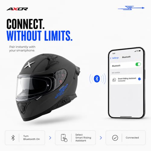 Image of Axor x Altor Apex Smart Bluetooth ECE DOT ISI Certified Full Face Helmet for Bike - Swipe Control, Voice Assistant, Turn-by-Turn Navigation and Dual Visor-Dull Black-L
