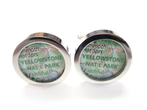 Kiola Designs Yellowstone National Park Map Cufflinks