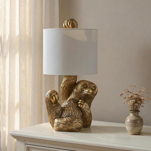 Crestview Collection 22-Inch Resin Gold Sloth Table Lamp Linen Shade