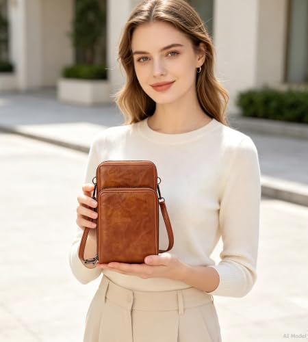 Image of myfriday Small Cell Phone Crossbody Bag, Multi-pocket & 6 Card Slots | 6 card slots, multi-pocket zipper layout and soft synthetic leather keep phone, lipstick, coins and keys ready outdoors