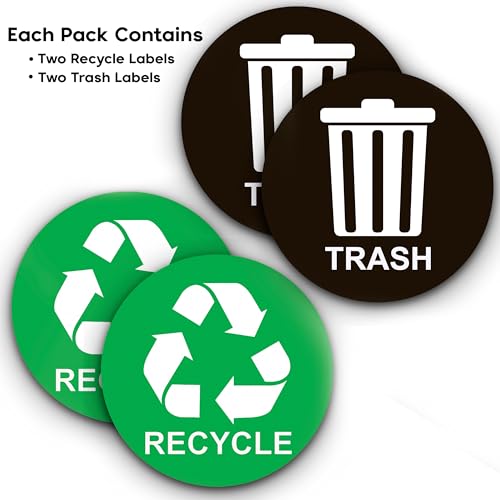 Bin Stickers - Perfect Recycling Stickers for Bins - 5" by 5" - 2 Sets of Trash and Recycle Labels - Ideal Recycling Signs for Home or Office - Use Indoors or Outdoors