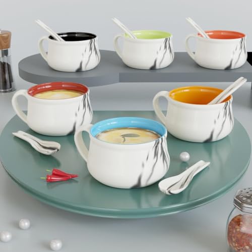 Image of The Earth Store Handcrafted Italian Ceramic Soup Bowl Set of 6 with Ceramic Spoon, Soup Bowls for Kitchen, Dining Table,Restaurant (Set of 6)