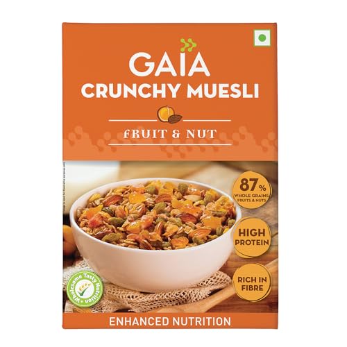 Image of GAIA Crunchy Muesli Fruit and Nut, High Fiber, Source of Protein,Source of Iron,No Trans Fat,Zero Cholesterol,Ideal Breakfast Choice 400 gm (Pack of 2)