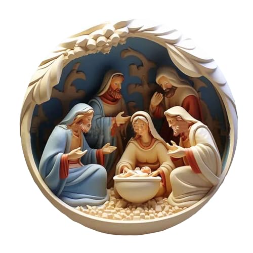 RLEHJN 5PCS Pendentif crèche de Noël, Pendentif Nativité en Bois, Deco Noel Décorations Noel Interieur Maison Noël pour Sapin Couronne Guirlande Noel,...