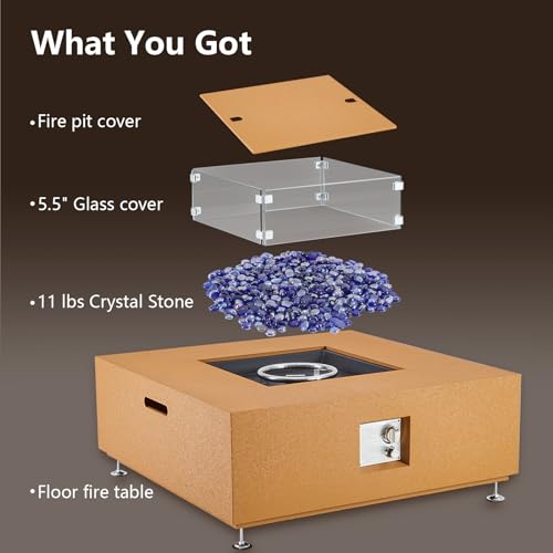 36" Propane Fire Pit Table, 50000BTU Fire Table with Wind Guard, 11LBs Glass Beads & Rain Cover, Sturdy Steel Anti-rust Finish & CSA Safety Certified Outdoor Firepit for Yard Garden(Orange)