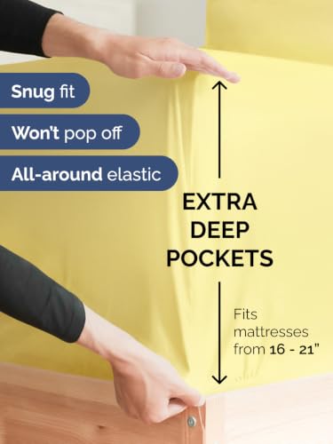 Image of Extra Deep Pocket Queen Size Sheet Set - Breathable & Cooling - Yellow