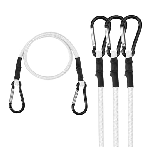 WORKPRO 24 Inch Bungee Cords with Hooks 4 Pack Superior Rubber Heavy Duty Bungee Straps Strong Elastic Rope for Outdoor Tent Luggage Rack Camping Cargo RV Bike Transporting Storage White
