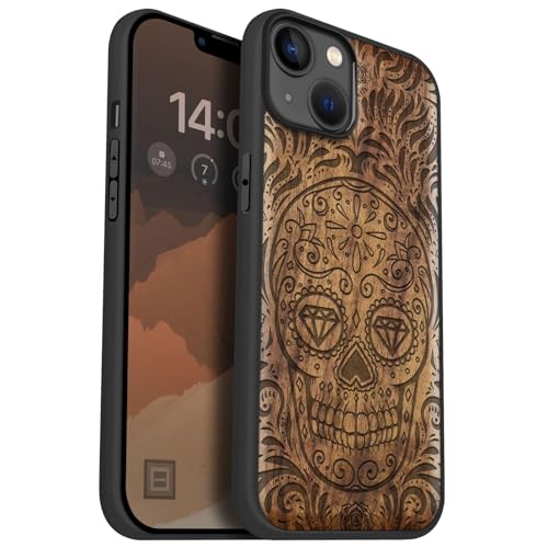 Coque Magsafe iPhone 14 Plus en bois de noyer et silicone TPU antichoc Carveit
