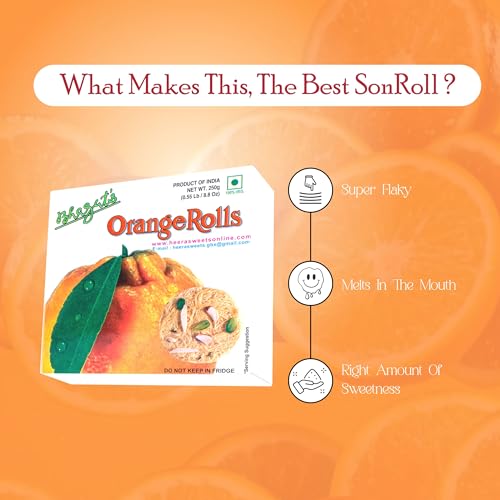 Nagpur’s Famous Heera Sweets Bhagat’s Sonroll Orange Flavoured | Son Roll Box 250g | Almonds & Pistachio Garnish | Preservative-Free (Pack of 4)