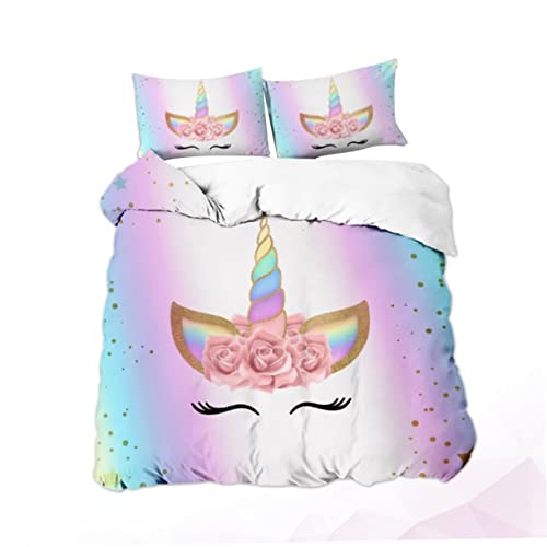 Housse de couette licorne avec 2 taies parure de lit polyester résistant et doux - 6