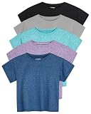Real Essentials 5 Pack: Womens Crop Top High Waist Quick Dry Fit Active Wear Yoga Workout Athletic Running Gym Exercise Ladies Short Sleeve Crew Neck Moisture Wicking Tees T-Shirt Summer - Set 7, XL