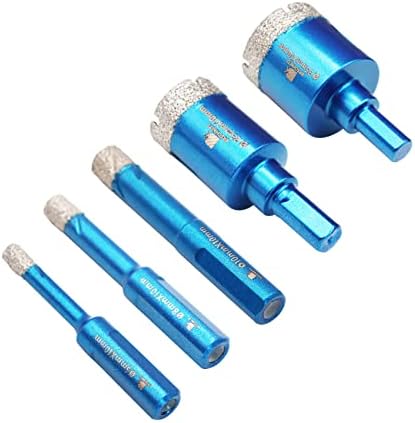 Dry Diamond Core Drill Bit Set,BRSCHNITT 5pcs 6mm Diamond Hole Saw Core Drill Bit with Triangle Shank for Porcelain Tile Ceramic Stone Granite Marble