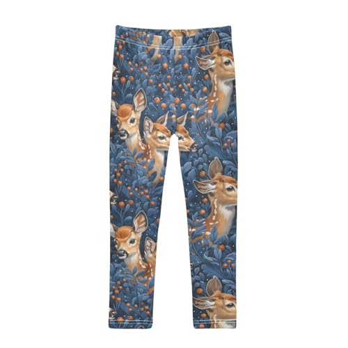 Tropical Deer Blue A Girls Leggings Athletic Pants Tights Stretch Bottom