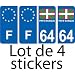 64 Pays Basque drapeau lot de 4 sticker autocollant - F europe - plaque immatriculation auto - Couleur : arrondis - Angles : arrondis