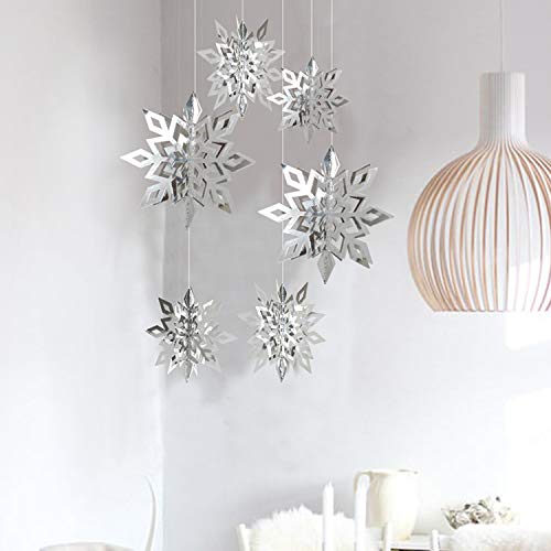 Glittery Snowflakes, 24 Packs 3D Large Silver Christmas Winter Snowflake Hanging Garland Decorative Paper Snowflake Ornaments for Holiday Party Home - Thumbnail 3