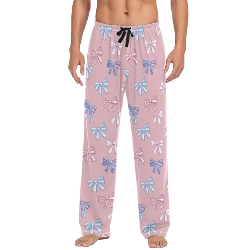 Men’s Colorful Bow Pajama Pants with Pockets, Comfortable Lounge Sleep Bottoms#757