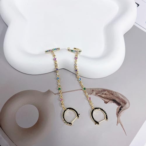 Minimalist Cuff Small Hoop Cubic Zirconia Chain Climber Crawler Earrings for Women Cartilage 925 Sterling Silver Post Hypoallergenic Fashion Threader Crystal Huggie Clip Hoops Gifts Bff Birthday Her4