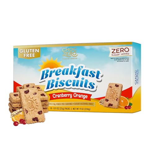 ChocZero Cranberry Orange Breakfast Biscuits – No Added Sugar, Keto & Gluten Free High Fiber Snack Cookies, 30 Per Box (9 oz)