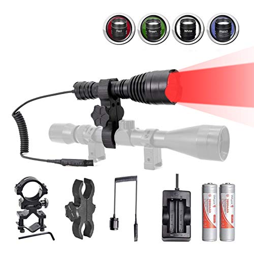 Odepro KL41Plus Hunting Flashlight Kit Coyote Hog Fox Predator Varmint Hunting Light Long Range Scope Mounted Night Hunting Light with Red Light Green Light White Light IR850 Light