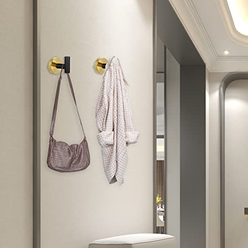 Image of 4 Pack Robe Towel Hooks Coat Hook Bathroom Black Gold Wall Hook Stainless Steel Heavy Duty Door Hanger Towel Robe Clothes Cabinet Closet Sponges Hook for Bathroom Bedroom Kitchen Hotel Pool